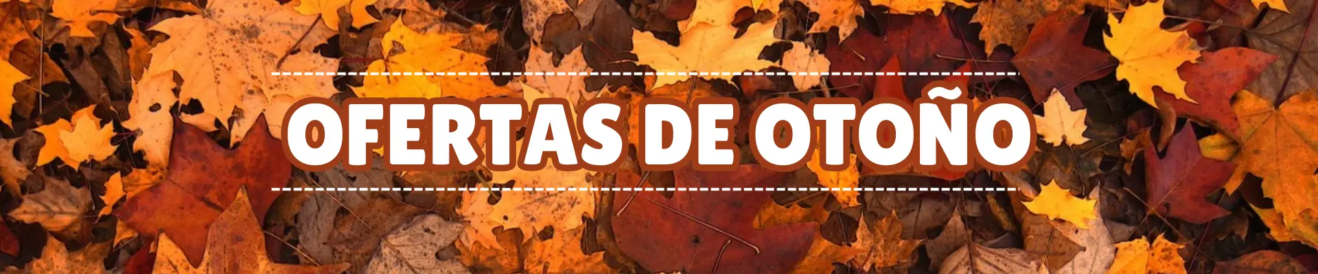 Banner de otoño con hojas caídas y texto que promociona la temporada de otoño